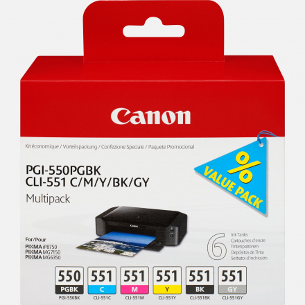 Pack CANON PGI-550/CLI-551 PGBK - 6 cartouches ORIGINE