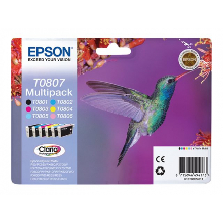 Pack EPSON T0807 (Colibri) - 6 cartouches ORIGINE